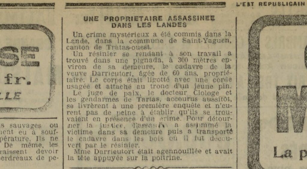 Extrait de L'Est Républicain du 5 août 1922 (source : BNF/Gallica).