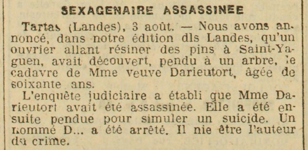 Extrait de La Dépêche du 4 août 1922 (Source : BNF/Gallica).