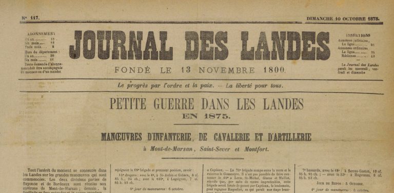 La une du Journal des Landes du 10 octobre 1875 (crédit : Archives départementales des Landes).