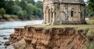 Sanctuaire Notre-Dame-d'Abet menacé par l'érosion du Gave de Pau